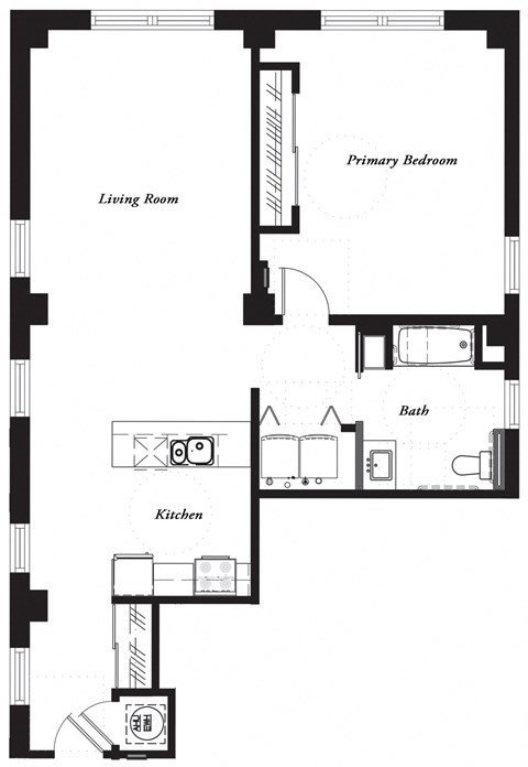 Floor plan for 1 bed, 1 bath, 1092 sqft